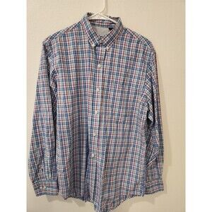Izod Shirt Mens Small Blue Red Plaid Long Sleeve Button Up